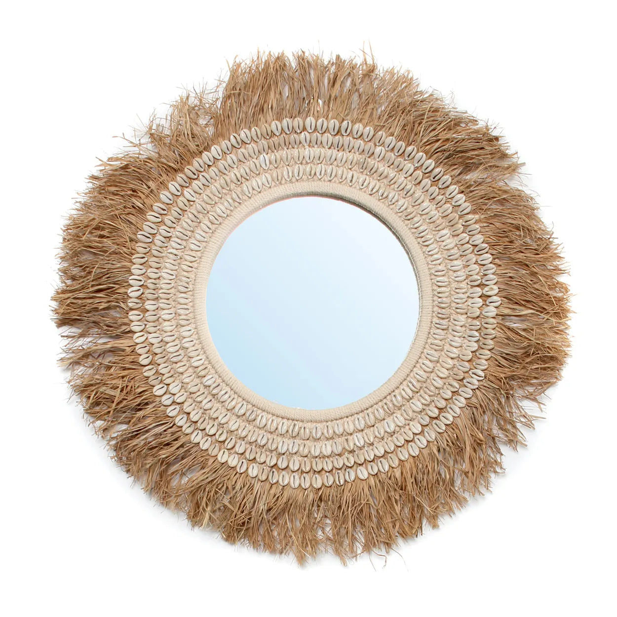 Bazarbizar- The Raffia Cowrie Mirror - Natural White