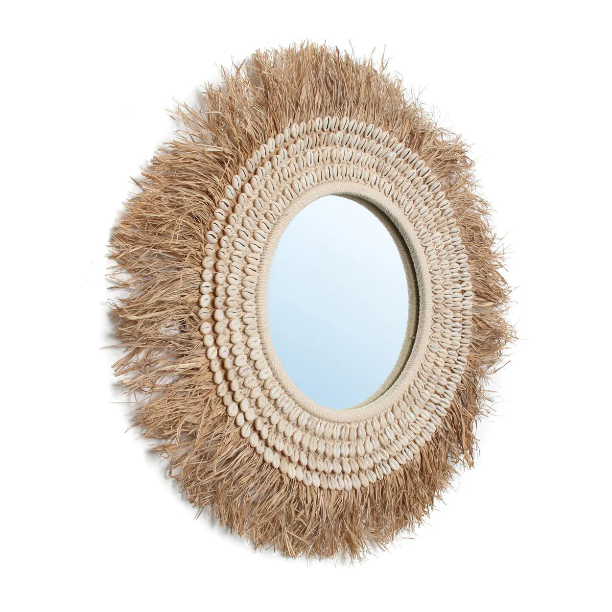 Bazarbizar- The Raffia Cowrie Mirror - Natural White