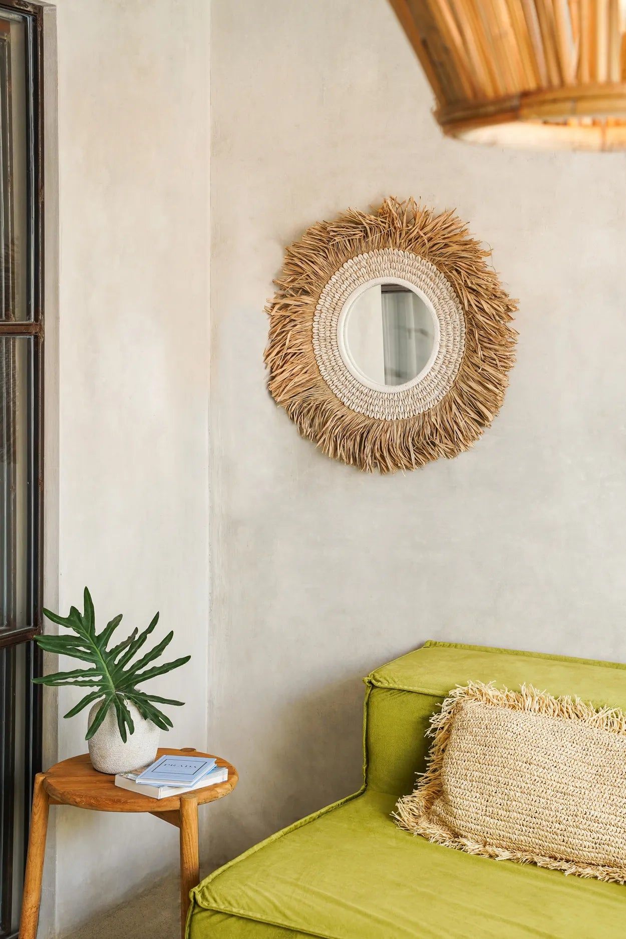 Bazarbizar- The Raffia Cowrie Mirror - Natural White