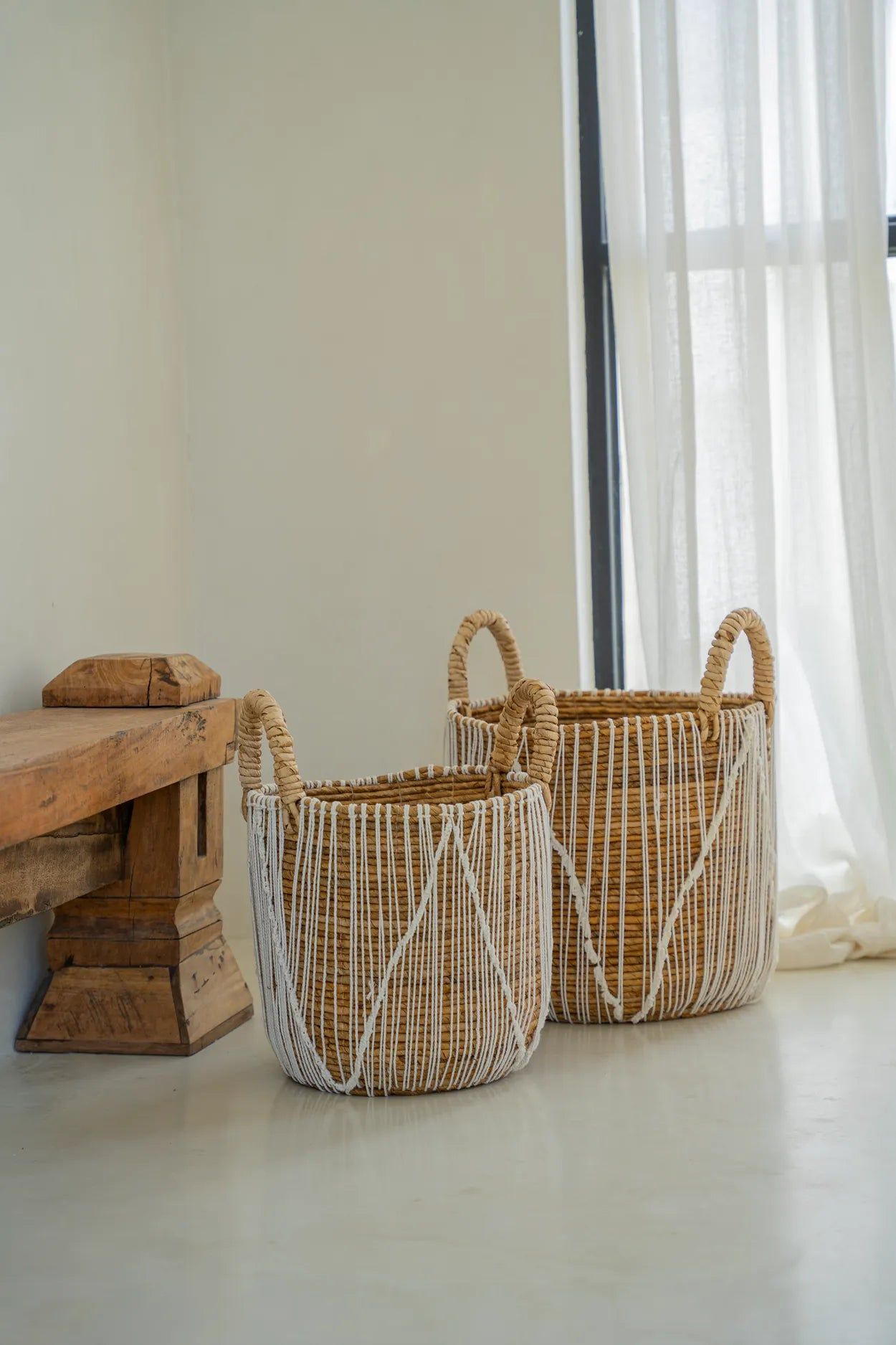 Bazarbizar-The Straight Stitched Macrame Basket - Natural White - S