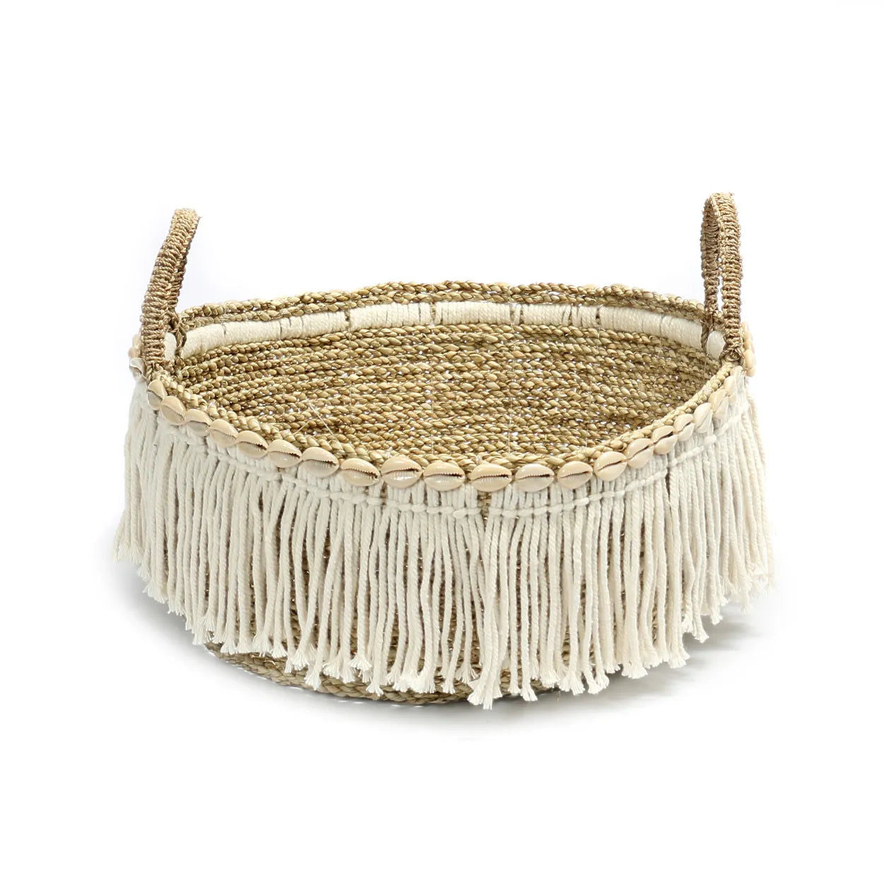 Bazarbizar-The Boho Fringe Basket - Natural White