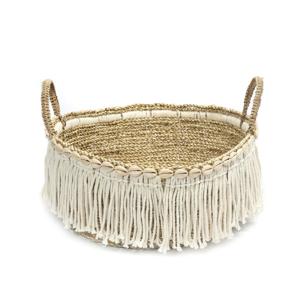 Bazarbizar-The Boho Fringe Basket - Natural White