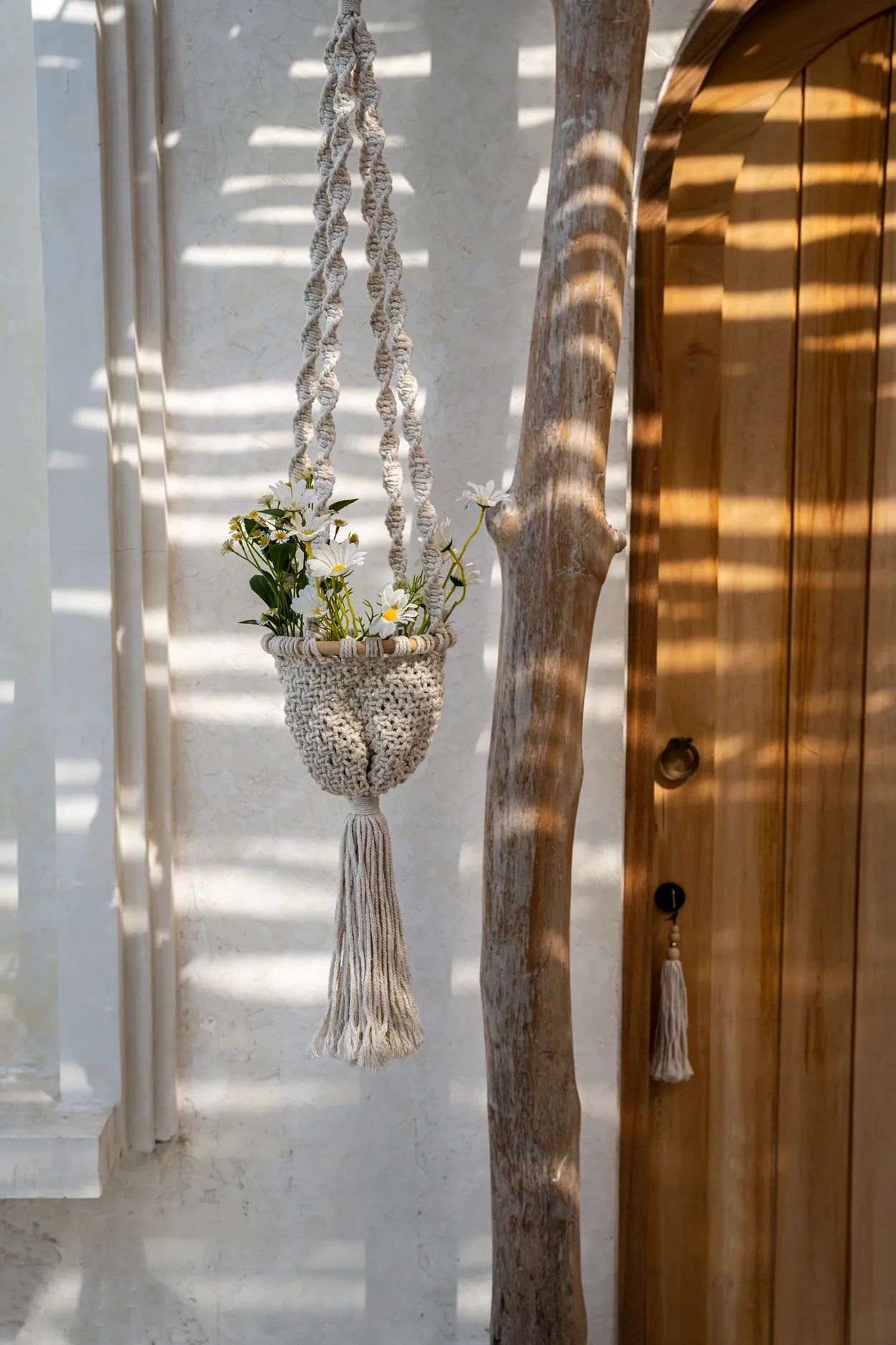 Bazarbizar-The Twisted Macramé Plant Holder - Natural White - M