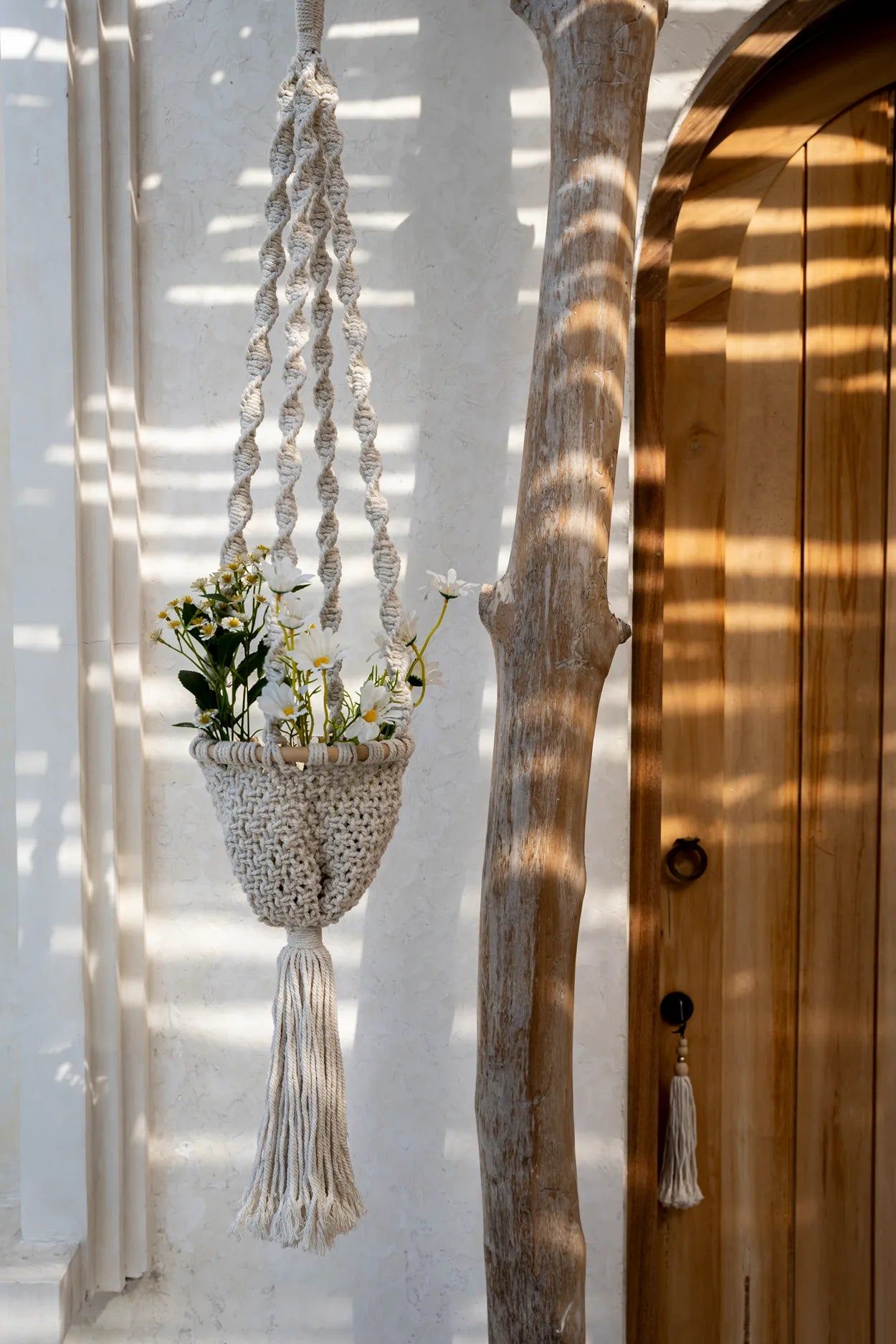 Bazarbizar-The Twisted Macramé Plant Holder - Natural White -S