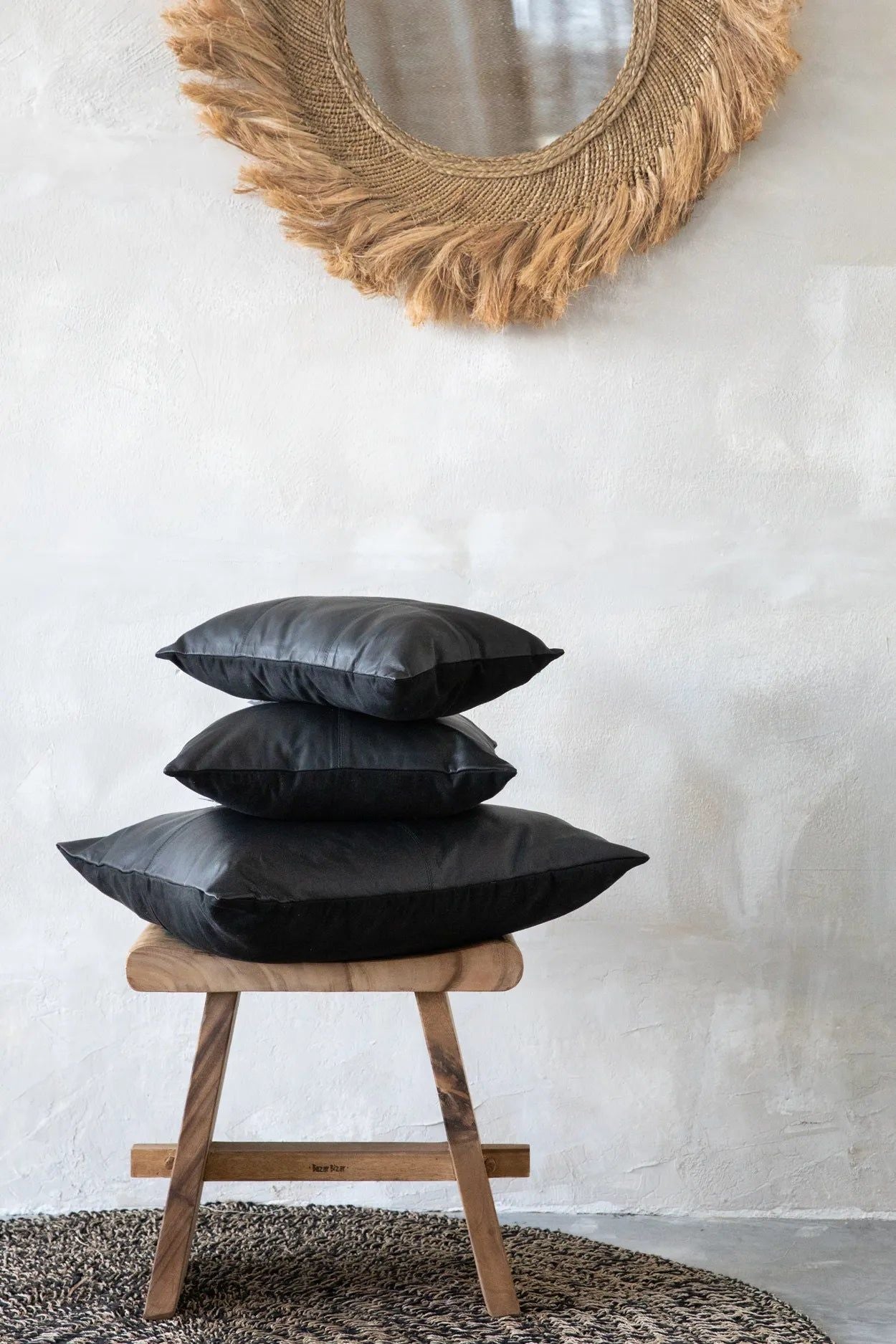 Bazarbizar-The Four Panel Leather Cushion Cover - Black - 40x40