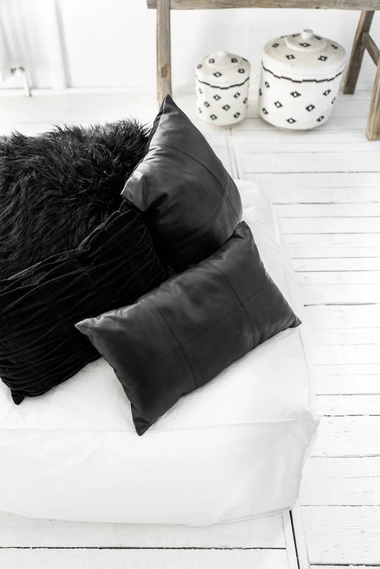 Bazarbizar-The Four Panel Leather Cushion Cover - Black - 40x40