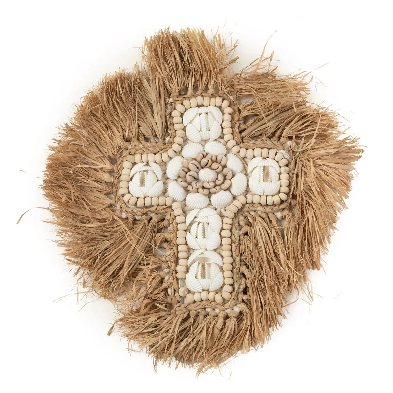 Bazarbizar-The Raffia Shell Cross - Natural White - L