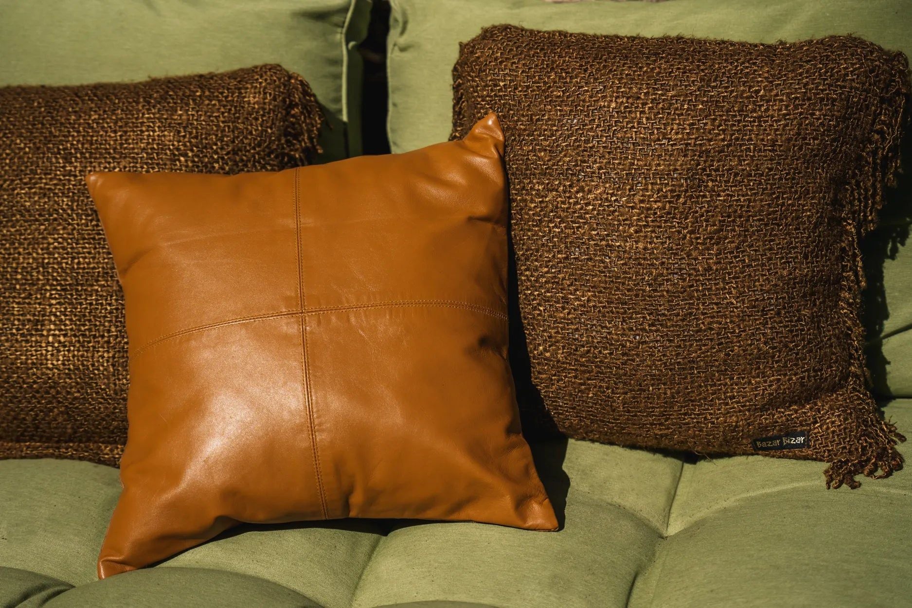 Bazarbizar-The Four Panel Leather Cushion Cover - Camel - 40x40