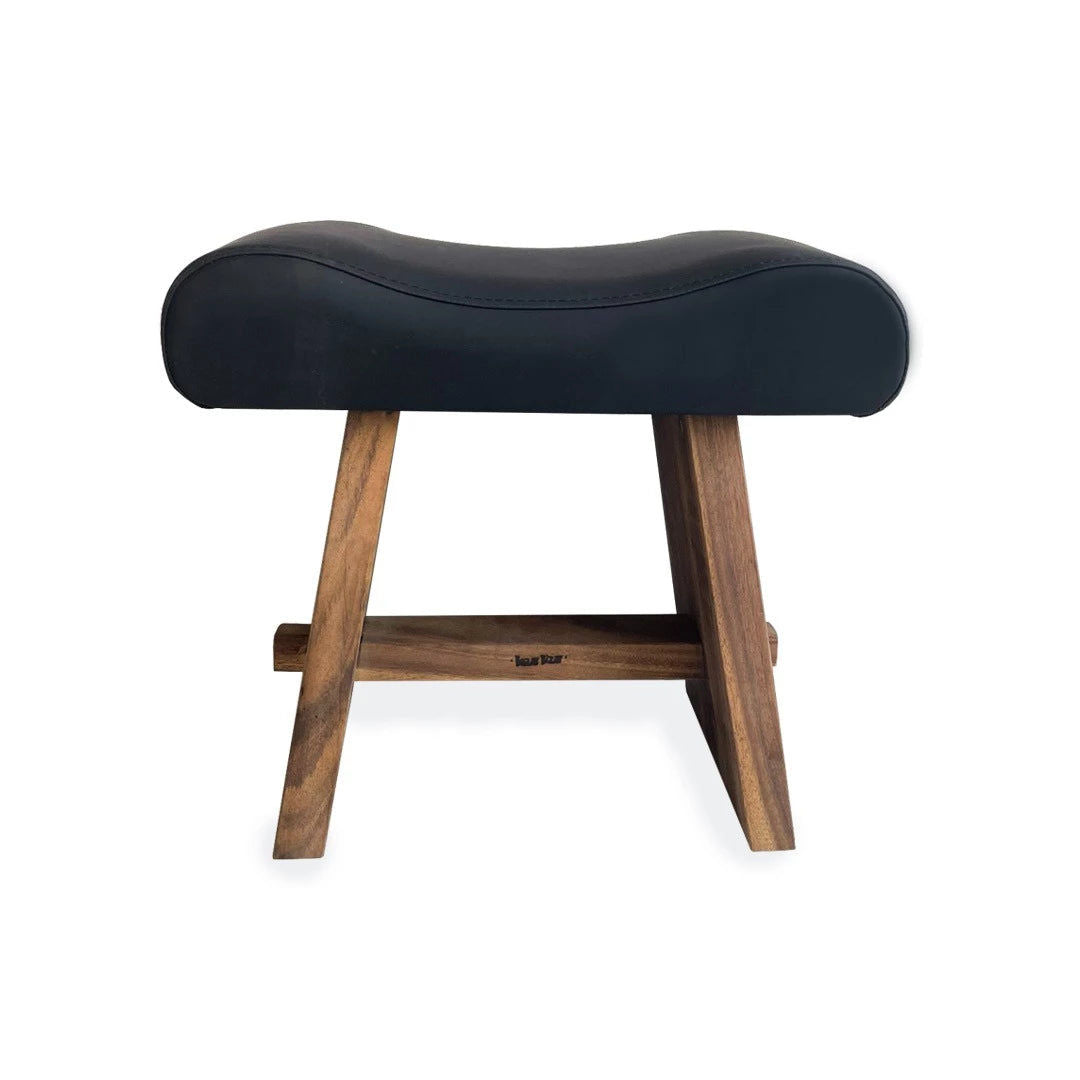 Bazarbizar-The Suar Stool with Leather - Natural Black