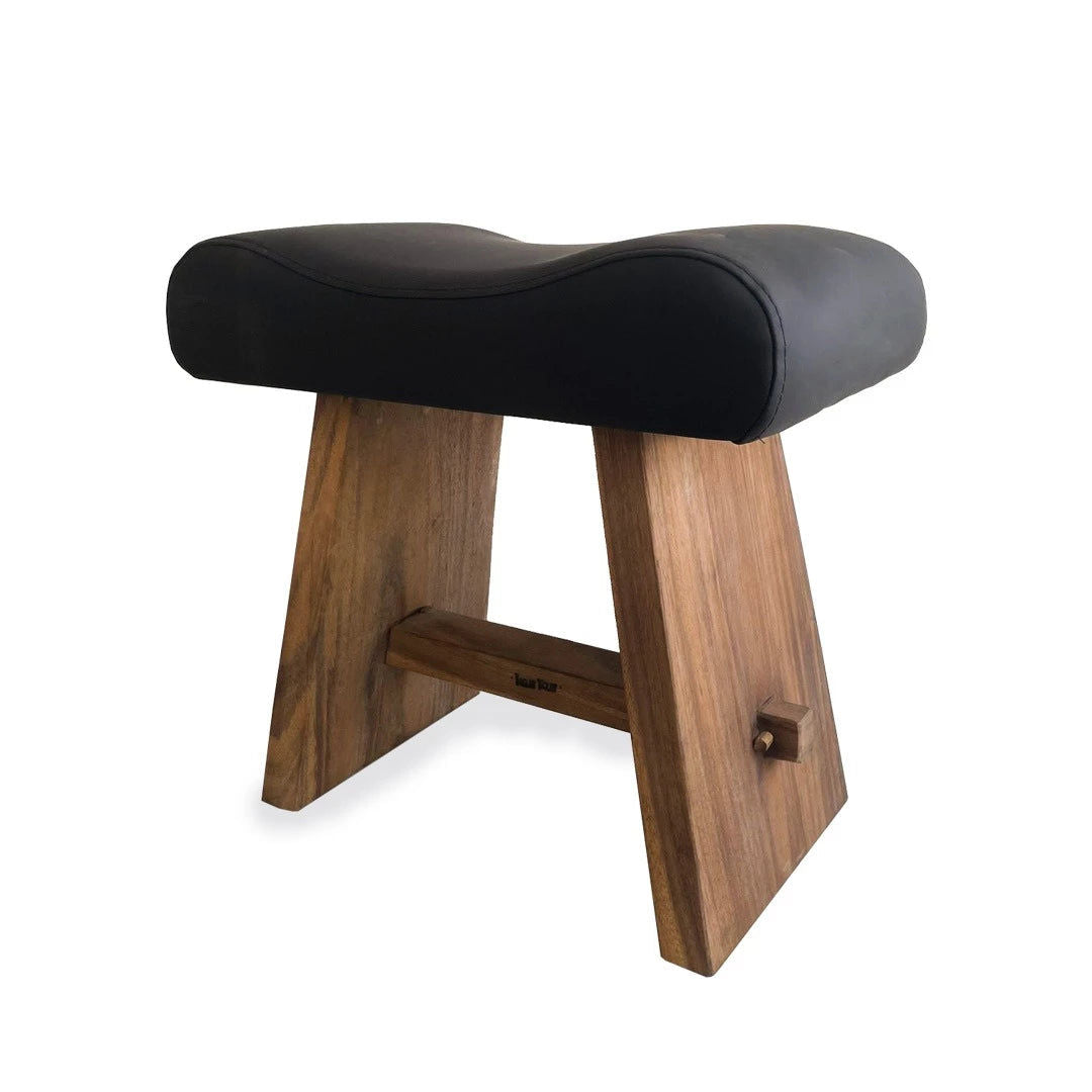 Bazarbizar-The Suar Stool with Leather - Natural Black