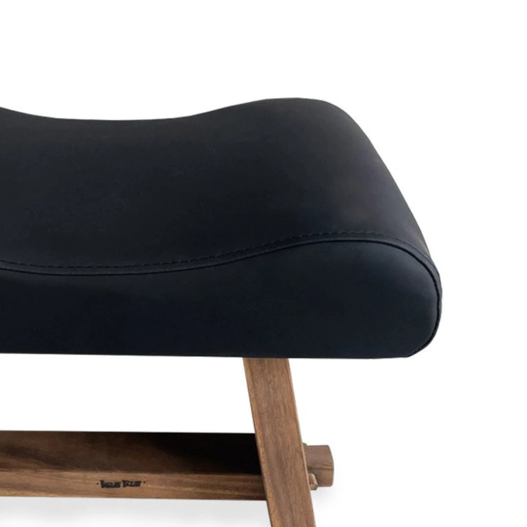 Bazarbizar-The Suar Stool with Leather - Natural Black