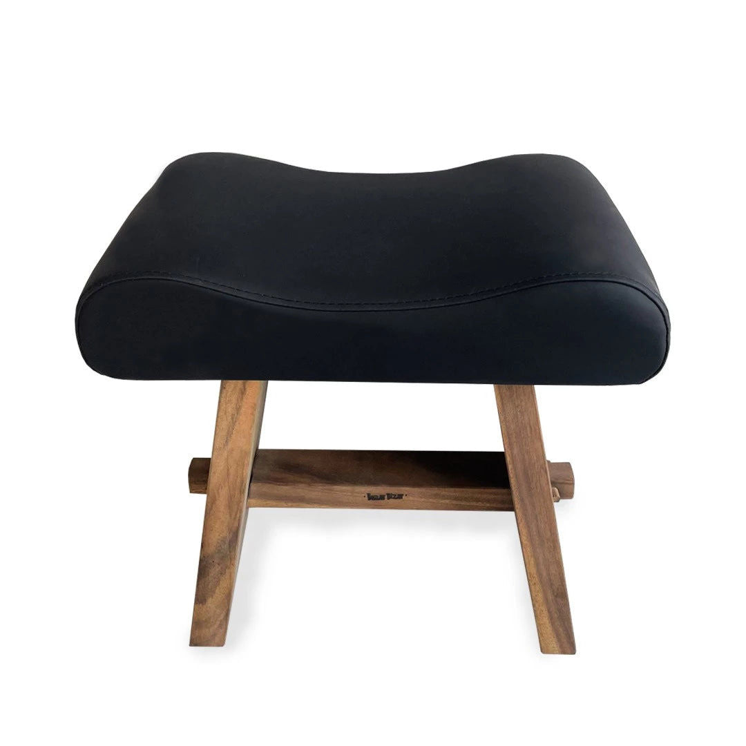 Bazarbizar-The Suar Stool with Leather - Natural Black