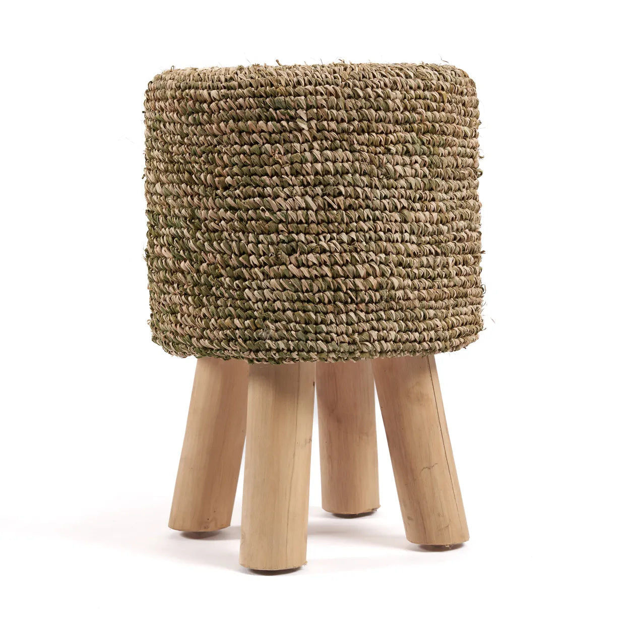 Bazarbizar-The Raffia Tressed Stool - Jungle Green